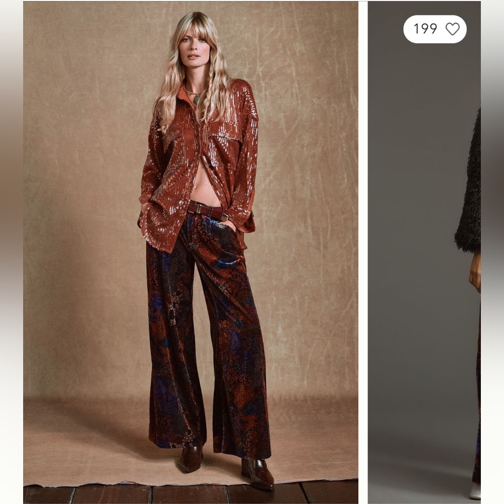 Anthropologie Wide leg pointed velvet trousers